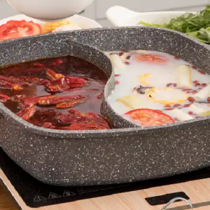 Olla Caliente Antiadherente con Divisor, Tapa y Mango de Madera